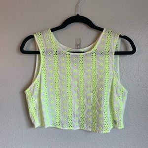 Kendall & Kylie White & Neon Green Eyelet Crop Top